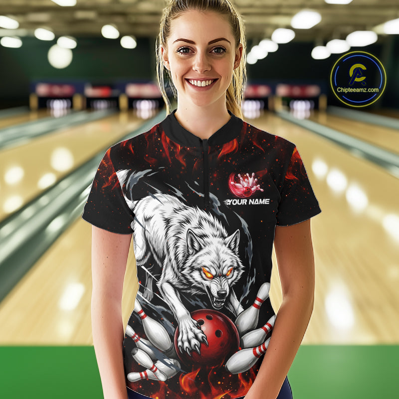 Fire Flame Funny Wolf Bowling Ball Jersey Personalized Bowling Team Shirts
