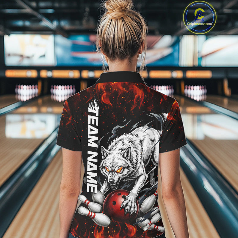 Fire Flame Funny Wolf Bowling Ball Jersey Personalized Bowling Team Shirts