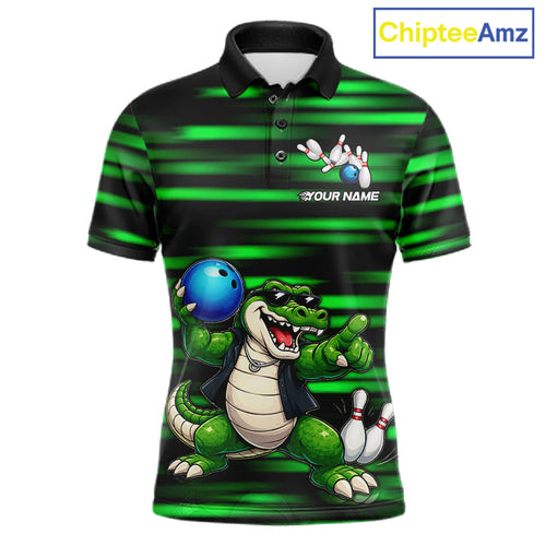 Funny Crocodile Bowling Jersey Personalized Green Strike Lightning Team Bowling Attire