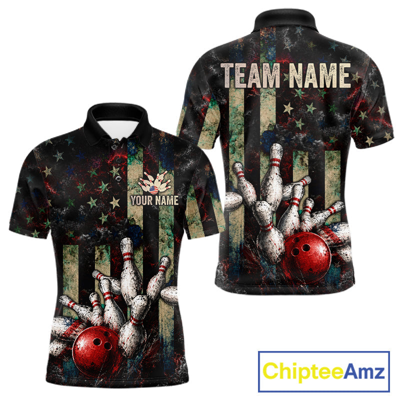 Personalized American Flag Grunge Bowling Shirt Custom Splatter Outfit Bowling Jersey