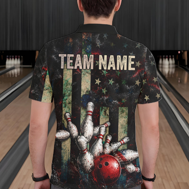 Personalized American Flag Grunge Bowling Shirt Custom Splatter Outfit Bowling Jersey