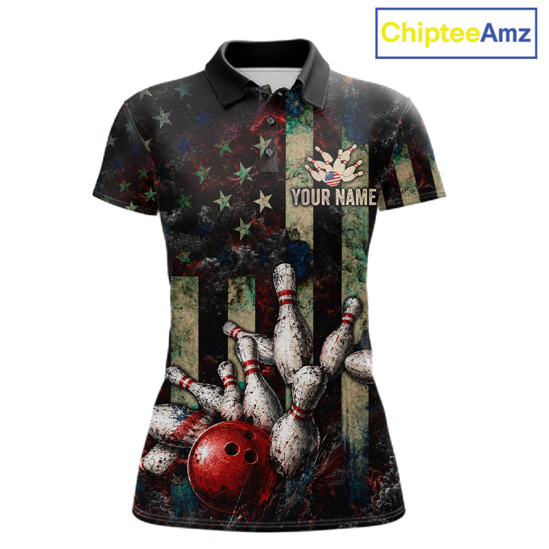 Personalized American Flag Grunge Bowling Shirt Custom Splatter Outfit Bowling Jersey