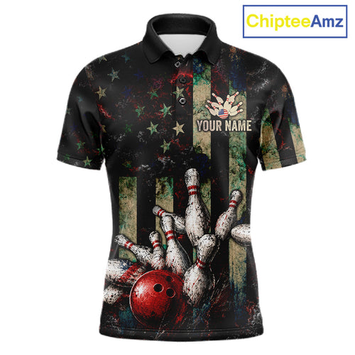 Personalized American Flag Grunge Bowling Shirt Custom Splatter Outfit Bowling Jersey
