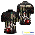 Personalized American Flag Grunge Bowling Shirt Custom Splatter Outfit Bowling Jersey