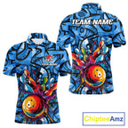 Blue Graffiti Bowling Polo Quarter Zip Shirt Custom Splash Bowling Team League Jerseys