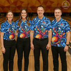Blue Graffiti Bowling Polo Quarter Zip Shirt Custom Splash Bowling Team League Jerseys