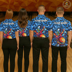 Blue Graffiti Bowling Polo Quarter Zip Shirt Custom Splash Bowling Team League Jerseys