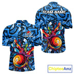 Blue Graffiti Bowling Polo Quarter Zip Shirt Custom Splash Bowling Team League Jerseys
