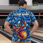Blue Graffiti Bowling Polo Quarter Zip Shirt Custom Splash Bowling Team League Jerseys