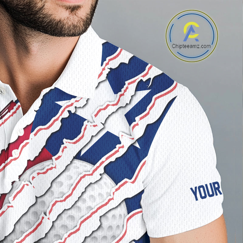 Texas Flag Golf Polo Shirt Personalized White Golf Clubs Attire, Team Golf Outfit