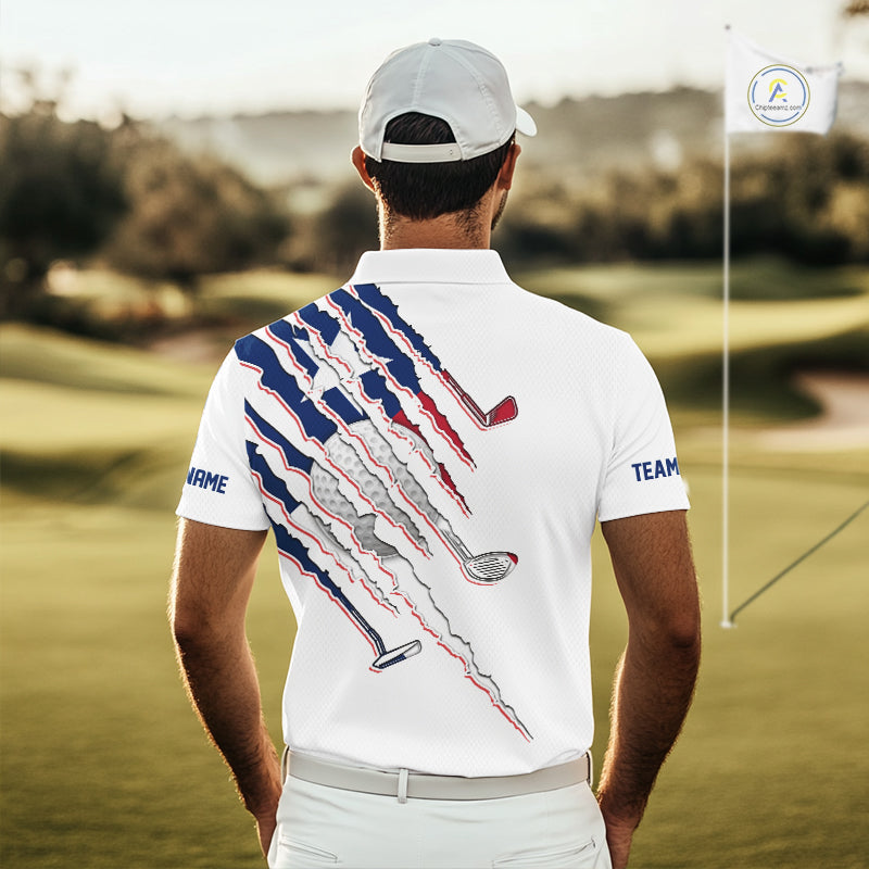 Texas Flag Golf Polo Shirt Personalized White Golf Clubs Attire, Team Golf Outfit