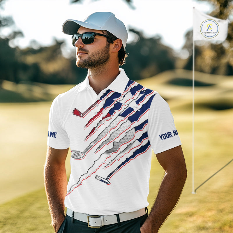 Texas Flag Golf Polo Shirt Personalized White Golf Clubs Attire, Team Golf Outfit