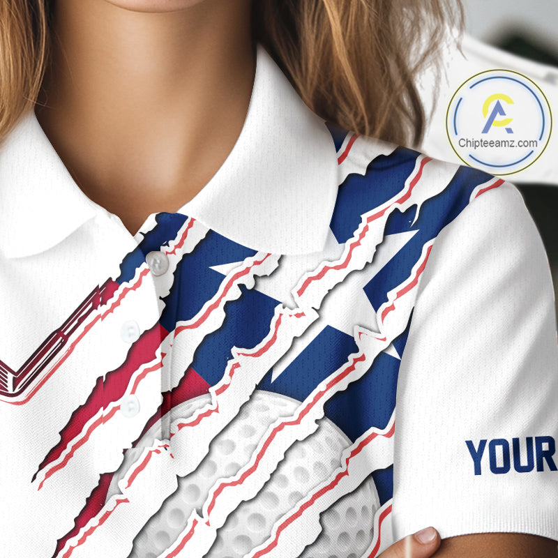 Texas Flag Golf Polo Shirt Personalized White Golf Clubs Attire, Team Golf Outfit
