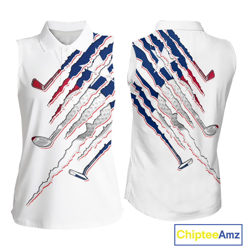 Texas Flag Golf Sleeveless Polo Shirt Personalized White Golf Clubs Attire, Team Golf Outfit