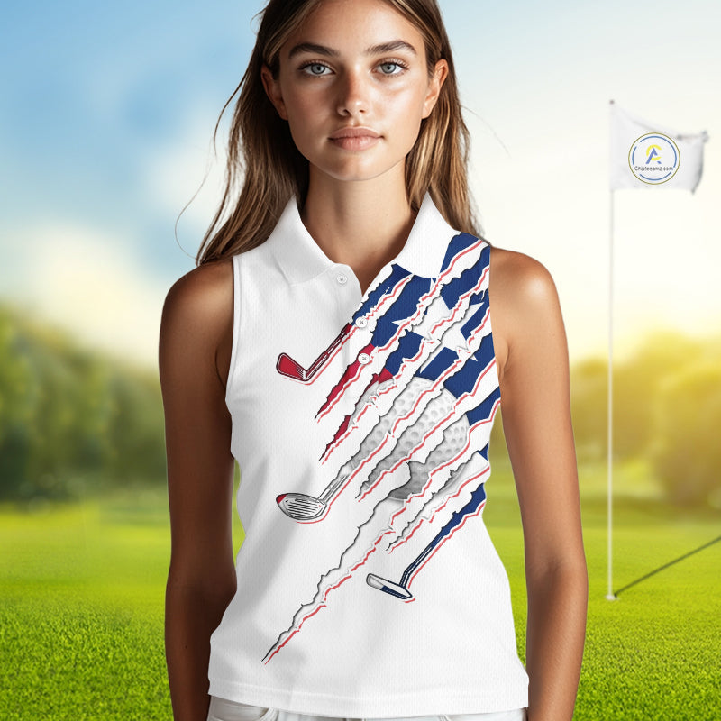 Texas Flag Golf Sleeveless Polo Shirt Personalized White Golf Clubs Attire, Team Golf Outfit
