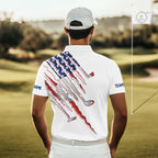 American Flag Golf Polo Shirt Personalized White Golf Clubs Attire, Team Golf Outfit