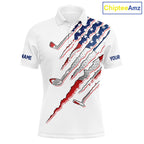 American Flag Golf Polo Shirt Personalized White Golf Clubs Attire, Team Golf Outfit