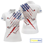 American Flag Golf Polo Shirt Personalized White Golf Clubs Attire, Team Golf Outfit