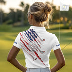 American Flag Golf Polo Shirt Personalized White Golf Clubs Attire, Team Golf Outfit