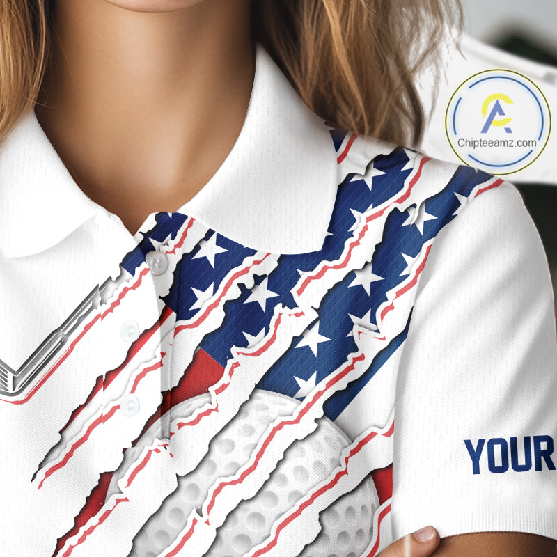 American Flag Golf Polo Shirt Personalized White Golf Clubs Attire, Team Golf Outfit