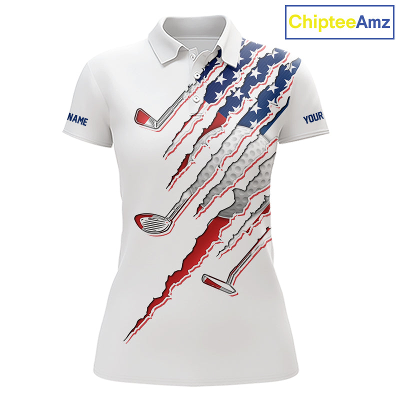 American Flag Golf Polo Shirt Personalized White Golf Clubs Attire, Team Golf Outfit