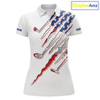 American Flag Golf Polo Shirt Personalized White Golf Clubs Attire, Team Golf Outfit