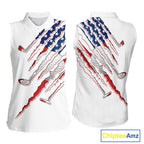 American Flag Golf Sleeveless Polo Shirt Personalized White Golf Clubs Attire, Team Golf Outfit