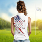American Flag Golf Sleeveless Polo Shirt Personalized White Golf Clubs Attire, Team Golf Outfit