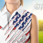 American Flag Golf Sleeveless Polo Shirt Personalized White Golf Clubs Attire, Team Golf Outfit