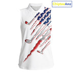 American Flag Golf Sleeveless Polo Shirt Personalized White Golf Clubs Attire, Team Golf Outfit