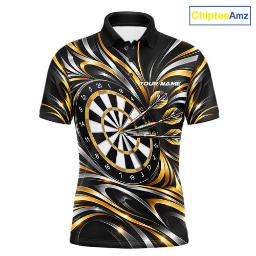 Gold & Silver Tribal Darts Polo 1/4-Zip Shirt Custom Neon Strikes Darts Team Jersey