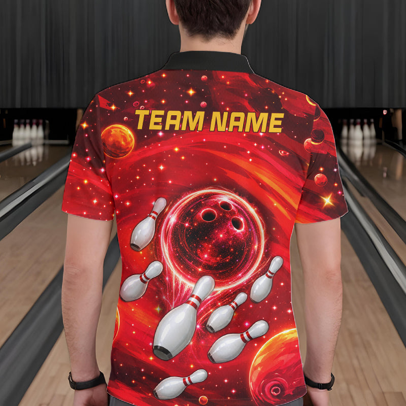 Bowling Polo 1/4-Zip Shirts Custom Red Abstract Bowling Team Jerseys, Bowling Gifts