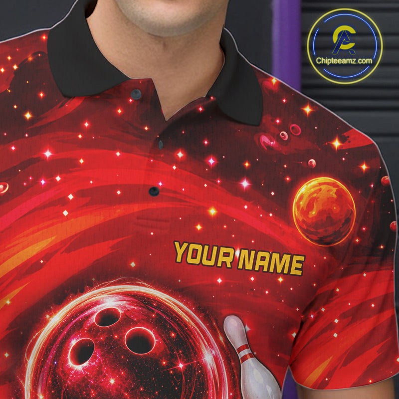 Bowling Polo 1/4-Zip Shirts Custom Red Abstract Bowling Team Jerseys, Bowling Gifts