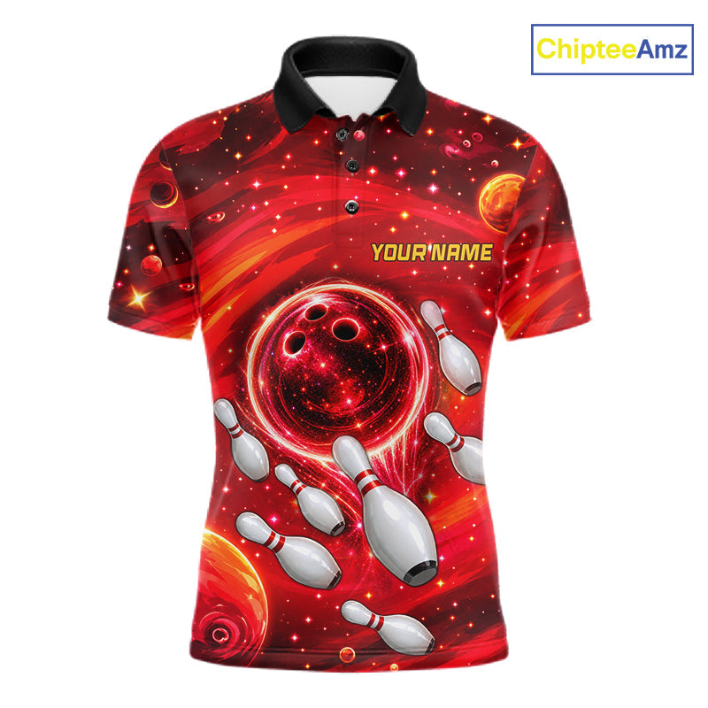 Bowling Polo 1/4-Zip Shirts Custom Red Abstract Bowling Team Jerseys, Bowling Gifts