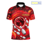 Bowling Polo 1/4-Zip Shirts Custom Red Abstract Bowling Team Jerseys, Bowling Gifts