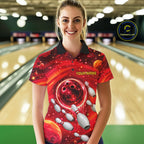 Bowling Polo 1/4-Zip Shirts Custom Red Abstract Bowling Team Jerseys, Bowling Gifts