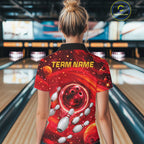 Bowling Polo 1/4-Zip Shirts Custom Red Abstract Bowling Team Jerseys, Bowling Gifts