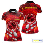 Bowling Polo 1/4-Zip Shirts Custom Red Abstract Bowling Team Jerseys, Bowling Gifts