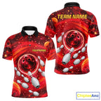 Bowling Polo 1/4-Zip Shirts Custom Red Abstract Bowling Team Jerseys, Bowling Gifts