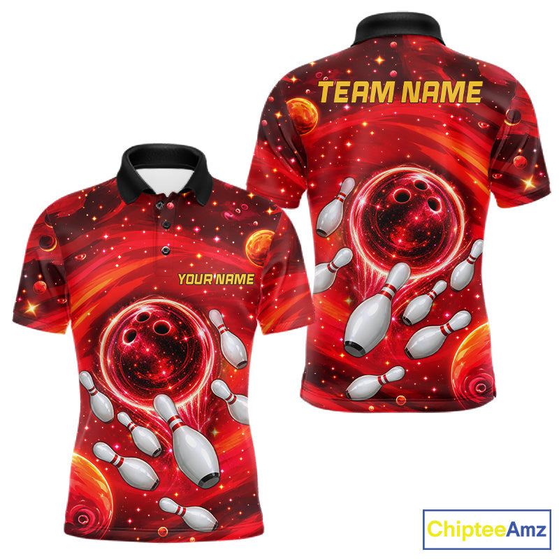 Bowling Polo 1/4-Zip Shirts Custom Red Abstract Bowling Team Jerseys, Bowling Gifts