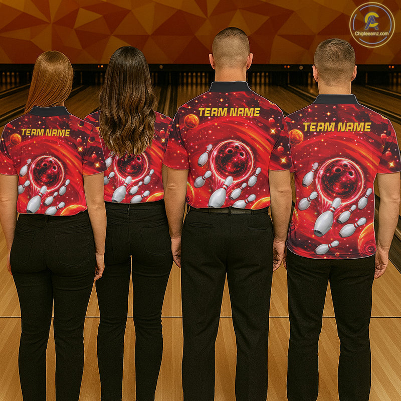 Bowling Polo 1/4-Zip Shirts Custom Red Abstract Bowling Team Jerseys, Bowling Gifts
