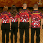 Bowling Polo 1/4-Zip Shirts Custom Red Abstract Bowling Team Jerseys, Bowling Gifts