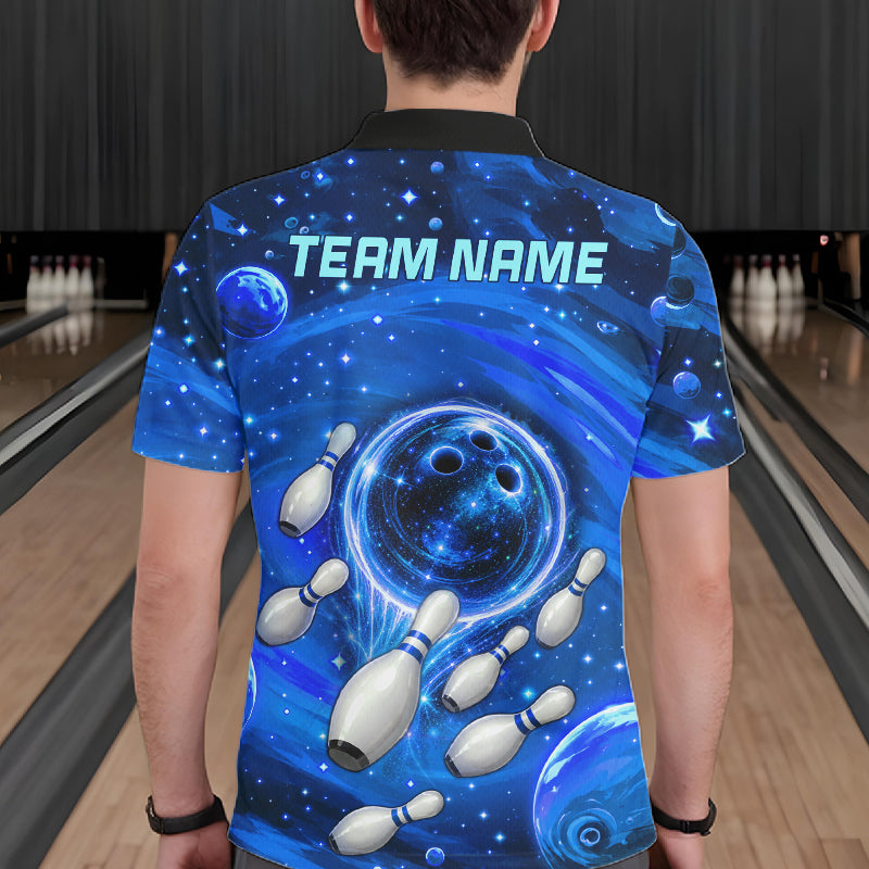 Bowling Polo 1/4-Zip Shirts Custom Blue Abstract Bowling Team Jerseys, Bowling Gifts