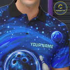 Bowling Polo 1/4-Zip Shirts Custom Blue Abstract Bowling Team Jerseys, Bowling Gifts