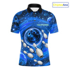 Bowling Polo 1/4-Zip Shirts Custom Blue Abstract Bowling Team Jerseys, Bowling Gifts