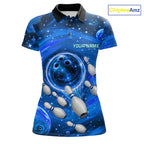 Bowling Polo 1/4-Zip Shirts Custom Blue Abstract Bowling Team Jerseys, Bowling Gifts