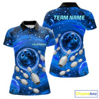 Bowling Polo 1/4-Zip Shirts Custom Blue Abstract Bowling Team Jerseys, Bowling Gifts