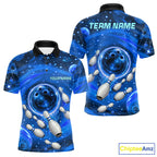 Bowling Polo 1/4-Zip Shirts Custom Blue Abstract Bowling Team Jerseys, Bowling Gifts