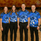 Bowling Polo 1/4-Zip Shirts Custom Blue Abstract Bowling Team Jerseys, Bowling Gifts