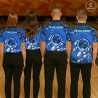 Bowling Polo 1/4-Zip Shirts Custom Blue Abstract Bowling Team Jerseys, Bowling Gifts